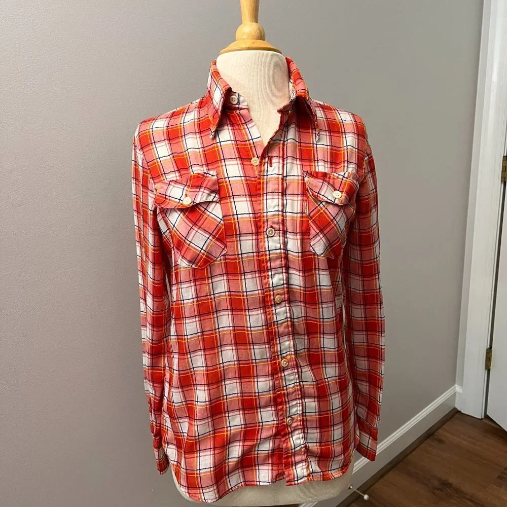 Levi's Vintage 70s Red Plaid Button Down Shirt